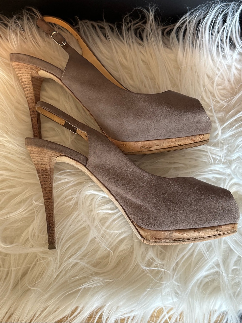 Giuseppe Zanotti Taupe Slingback Platform Heels